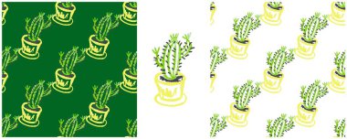 Kaktüs dikişsiz desen. Çiçekli kaktüs. Balmumu boya kalemleriyle çizimleri ayarla