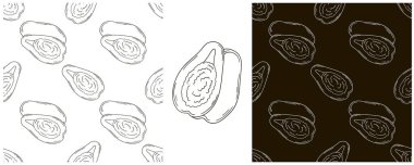 Papaya, kavun ağacı. Mutfak, restoran ya da dükkan için kusursuz desen. El çizimi tarzında ayarlanmış. Monokrom ambalajlama, ambalaj kağıdı vs.