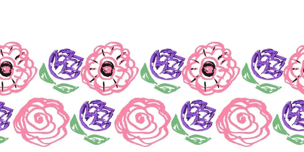 Çiçeksiz Sınır Çiçekler Balmumu Renkli Çizimler Kağıt Kapak Kumaş Dekorasyon — Stok Vektör
