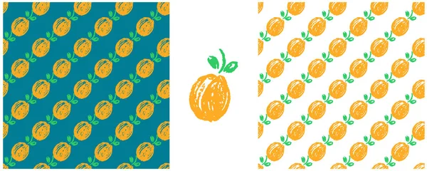 Patrón Sin Costura Fruta Establecer Dibujos Con Lápices Cera Albaricoques — Vector de stock