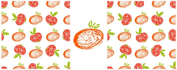 Patrón Sin Costura Fruta Establecer Dibujos Con Lápices Cera Naranjas — Archivo Imágenes Vectoriales