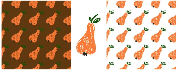 水果无缝图案 用蜡笔画图 梨子用于服装设计 纺织品 包装纸印刷 — 图库矢量图片