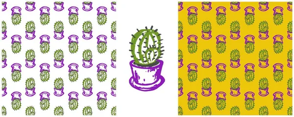 Patrón Sin Costuras Cactus Plantas Caseras Conjunto Dibujos Con Lápices — Vector de stock