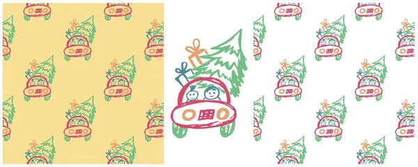 Patrón Sin Costuras Navidad Humor Año Nuevo Establecer Dibujos Con — Vector de stock