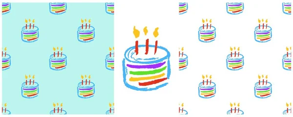 Festliches Nahtloses Muster Geburtstag Feiertag Versetzte Zeichnungen Mit Wachsmalstiften — Stockvektor