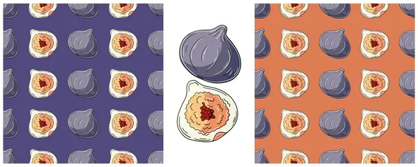 Higos Patrón Sin Costuras Para Cocina Restaurante Tienda Color Set — Vector de stock