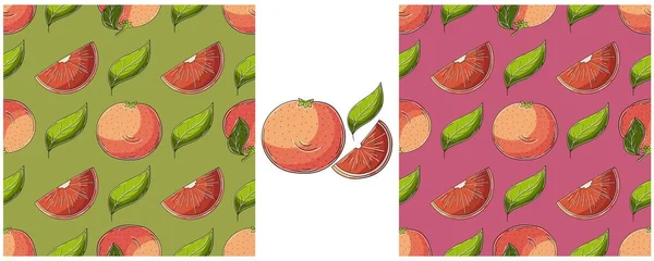 Pomelo Naranja Roja Patrón Sin Costura Con Frutas Tropicales Color — Vector de stock