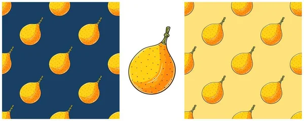 Kumquat Patrón Sin Costura Con Frutas Tropicales Color Set Mano — Vector de stock