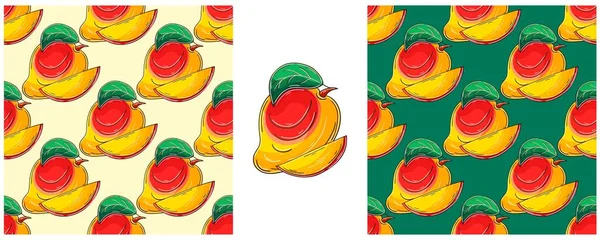 Mango Nahtloses Muster Für Küche Restaurant Oder Geschäft Farbe Set — Stockvektor