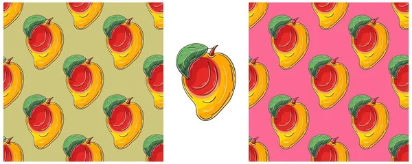 Mango Patrón Sin Costuras Para Cocina Restaurante Tienda Color Set — Vector de stock