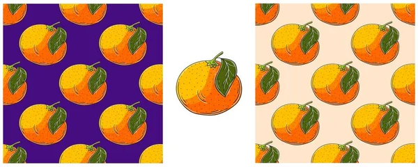 Naranjas Patrón Sin Costuras Para Cocina Restaurante Tienda Color Set — Vector de stock