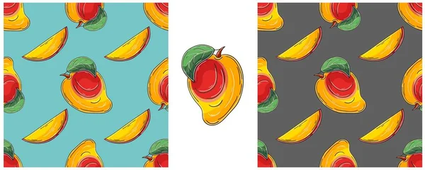 Patrón Sin Costuras Para Cocina Restaurante Tienda Mango Color Set — Vector de stock