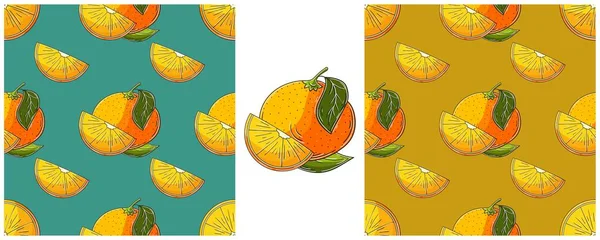 Patrón Sin Costuras Para Cocina Restaurante Tienda Naranjas Color Set — Vector de stock
