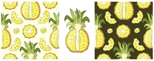 Patrón Sin Costura Con Frutas Tropicales Color Set Mano Dibujar — Archivo Imágenes Vectoriales