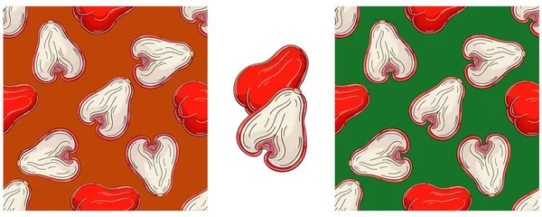 Patrón Sin Costura Con Frutas Tropicales Color Set Mano Dibujar — Vector de stock