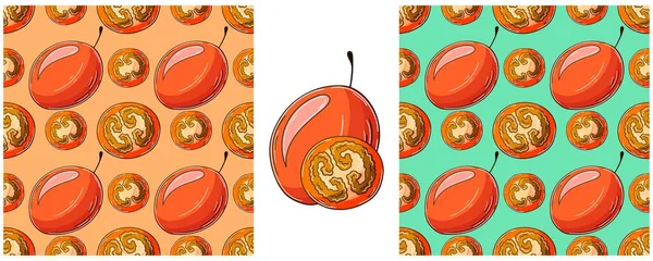 Nahtloses Muster Mit Tropischen Früchten Farbe Set Handzeichnungsstil Tamarillo Kann — Stockvektor