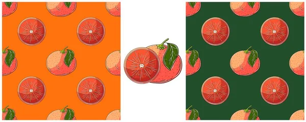 Patrón Sin Costura Con Frutas Tropicales Pomelo Naranja Roja Color — Vector de stock