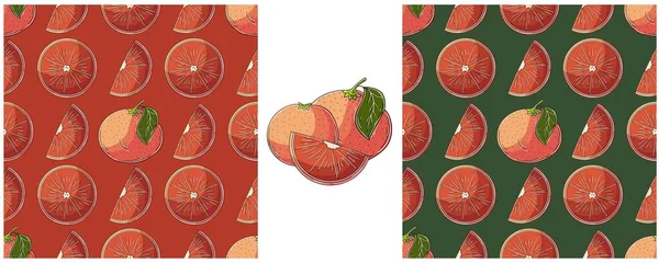 Modèle Sans Couture Avec Des Fruits Tropicaux Pamplemousse Orange Rouge — Image vectorielle