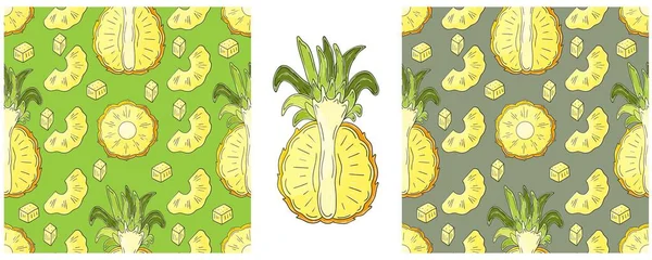 Patrón Sin Costura Con Frutas Tropicales Establecer Mano Estilo Dibujo — Vector de stock