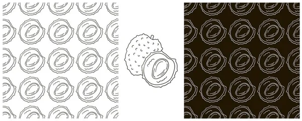 Seamless Pattern Kitchen Restaurant Shop Litchi Set Hand Draw Style — Stock Vector