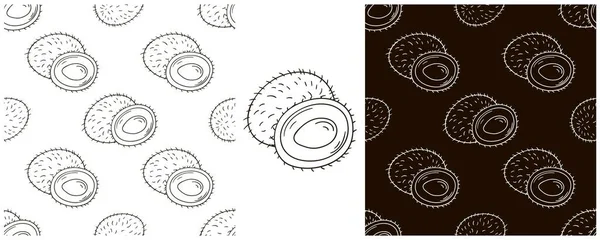 Modèle Sans Couture Pour Cuisine Restaurant Magasin Rambutan Monochrome Set — Image vectorielle