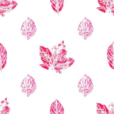 Karmaşık mürekkep damlaları kırmızı yapraklar vektör çizimi. Sonbahar pürüzsüz desen. Kumaş tasarımı, tekstil, kumaş, duvar kağıdı, ambalaj kağıdı baskısı