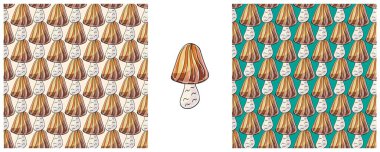 Çizgili Peri mantarı. Mutfak, restoran ya da dükkan için kusursuz bir şablon oluşturun. Kumaş, ambalaj, ambalaj vs. için kullanılabilir