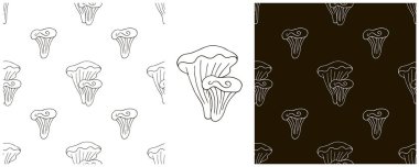 Chanterelle 'ler. Orman mantarlarıyla kusursuz desen oluşturun. Tek renkli olsun. Kumaş ve benzeri şeyler için kullanılabilir.