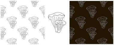 Chanterelle 'ler. Orman mantarlarıyla kusursuz desen oluşturun. Tek renkli olsun. Kumaş, ambalaj, ambalaj vs. için kullanılabilir