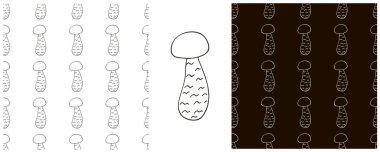 Cortinarius esculentus. Resimleri el çizimi biçiminde ayarla. Mutfak, restoran ya da dükkan için tek renkli kusursuz desen