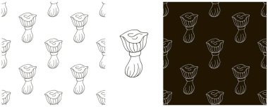 Peri mantarı. Orman mantarlarıyla kusursuz desen. Resimleri el çizimi biçiminde ayarla. Tek renkli olsun. Kumaş, ambalaj, ambalaj kağıdı vs. için kullanılabilir