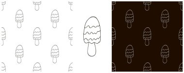 Monokrom mantarı. Mutfak, restoran ya da dükkan için kusursuz bir şablon oluşturun. Kumaş, ambalaj, ambalaj vs. için kullanılabilir