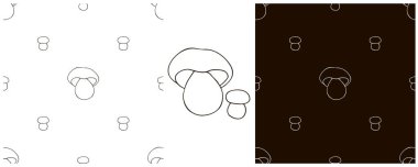 Monokrom, orman mantarlarıyla kusursuz desen oluşturur. Boletus. Kumaş, ambalaj, ambalaj kağıdı vs. için kullanılabilir