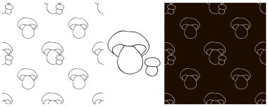 Orman mantarlarıyla kusursuz desen. Boletus. Resimleri el çizimi biçiminde ayarla. Tek renkli olsun. Kumaş ve benzeri şeyler için kullanılabilir.