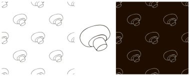 Orman mantarlarıyla kusursuz desen. Resimleri el çizimi biçiminde ayarla. Tek renkli olsun. Şampiyon. Kumaş için kullanılabilir.