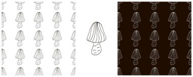 Çizgili Peri mantarı. Mutfak, restoran ya da dükkan için kusursuz bir şablon oluşturun. Monokrom ambalajlama, ambalaj kağıdı vs.