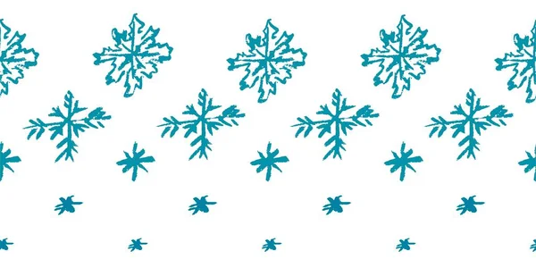 Frontera Sin Costuras Navidad Copos Nieve Dibujos Con Lápices Cera — Archivo Imágenes Vectoriales