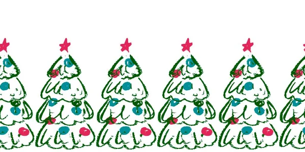Fronteira Perfeita Natal Árvore Natal Desenhos Com Lápis Cera Design — Vetor de Stock