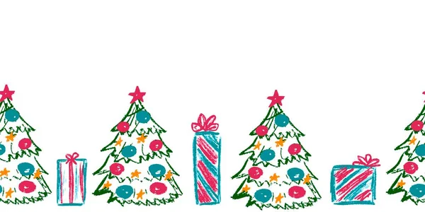 Fronteira Perfeita Ano Novo Árvore Natal Guirlanda Desenhos Com Lápis — Vetor de Stock