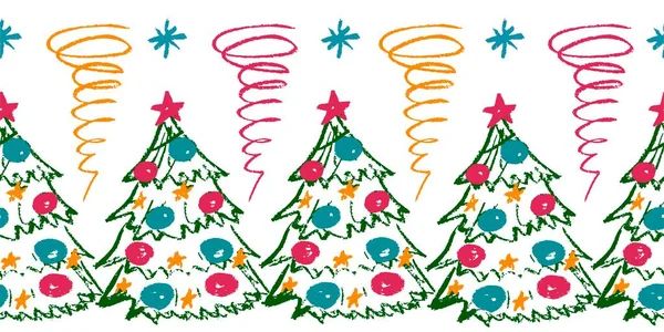 Πρωτοχρονιάτικα Σύνορα Χριστουγεννιάτικο Δέντρο Γιρλάντα Σχέδια Κηρομπογιές Σχεδιασμός Διάνυσμα Για — Διανυσματικό Αρχείο