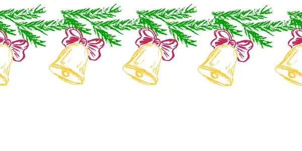 Fronteira Sem Costura Ramos Árvore Natal Com Decorações Desenhos Com —  Vetores de Stock