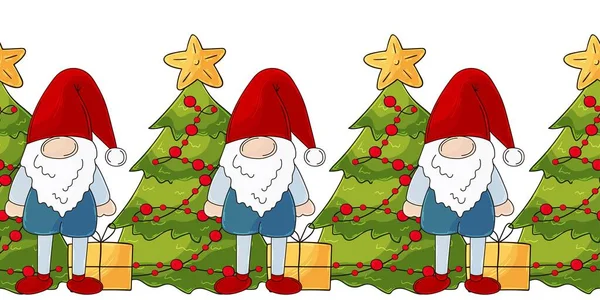 크리스마스 트리와 Gnomes 원활한 사용을 디자인 — 스톡 벡터