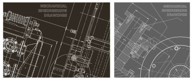 Mühendislik çizim seti. Kapak, ilan, afiş, arka plan. Alet yapımı çizimler. Taslak, Sketch. Makine mühendisliği çizimi