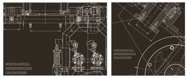 Makine mühendisliği çizimi. Mühendislik çizim seti. Taslak, Sketch. Kapak, ilan, afiş, arka plan. Alet yapımı çizimler. Teknik