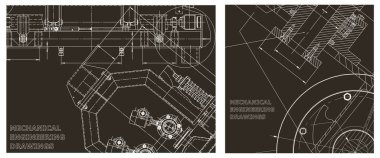 Makine mühendisliği çizimi. Mühendislik çizim seti. Taslak, Sketch. Kapak, ilan, afiş, arka plan. Alet yapımı çizimler