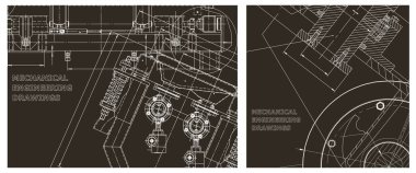 Makine mühendisliği çizimi. Mühendislik çizim seti. Taslak, Sketch. Kapak
