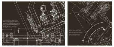 Makine mühendisliği çizimi. Mühendislik çizim seti. Taslak, Sketch. Kapak, el ilanı