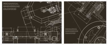 Makine mühendisliği çizimi. Mühendislik çizim seti. Kapak, ilan, afiş, arka plan. Taslak, Sketch. Alet yapımı çizimler. Teknik çizimler, arka planlar. Şema