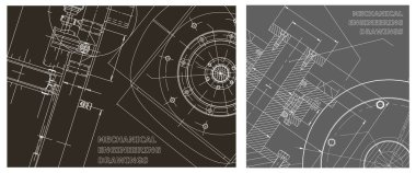 Makine mühendisliği çizimi. Mühendislik çizim seti. Kapak, ilan, afiş, arka plan. Alet yapımı çizimler. Taslak, Sketch. Teknik çizimler, arka planlar. Şema