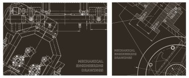 Makine mühendisliği çizimi. Mühendislik çizim seti. Kapak, ilan, afiş, arka plan. Taslak, Sketch. Aygıt Yapımı